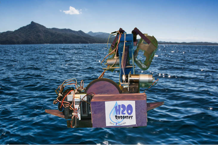 robot floating in ocean